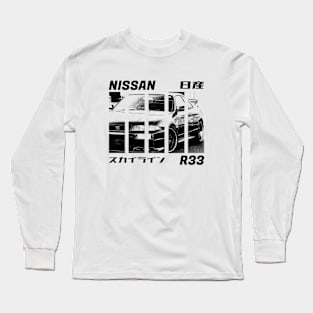 NISSAN SKYLINE GT-R R33 Black 'N White 3 Long Sleeve T-Shirt